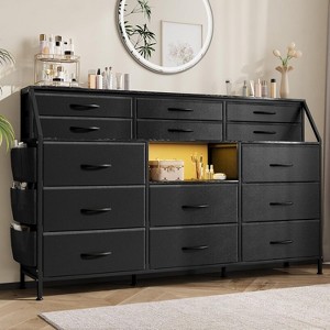 55" 14-Drawer Dresser with Side Pocket & Shelves, Fabric Storage Chest with Sturdy Wood Top for Bedroom Organization - 1 of 4