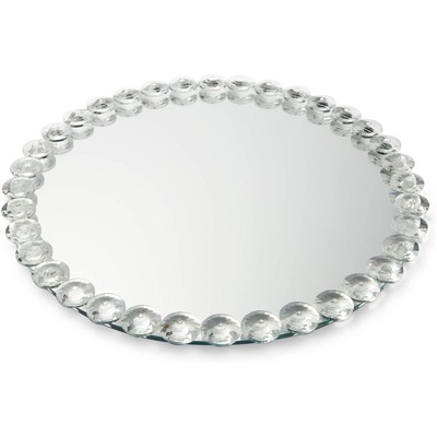 Okuna Outpost Crystal Bead Mirrored Tray for Perfume, Vanity Organizer Serving Platter, Round, 12 in