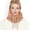 Anna-Kaci Women's Faux Fur Lined Knit Hooded Scarf with Adjustable Drawstring and Full Coverage for Winter Warmth - Khaki - 4 of 4