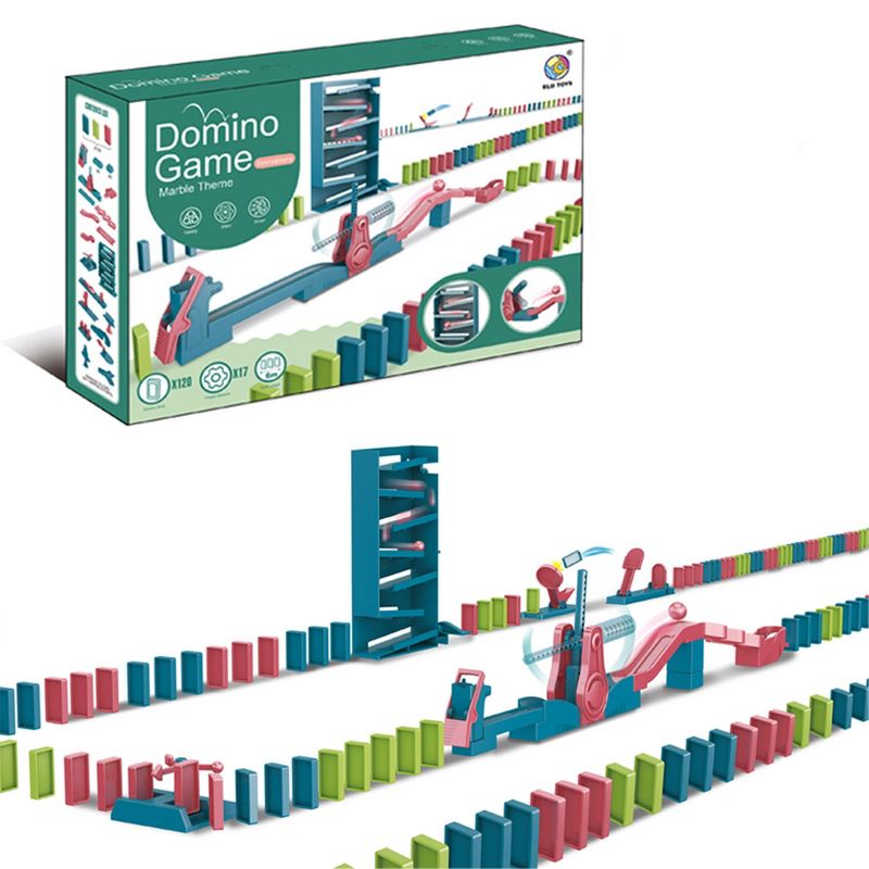 Ready! Set! Play! Link Domino Train Set Marble Theme with Lights and Sound Auto Domino Place Setter For Kids Of All Ages - 120 Pieces, 1 of 4