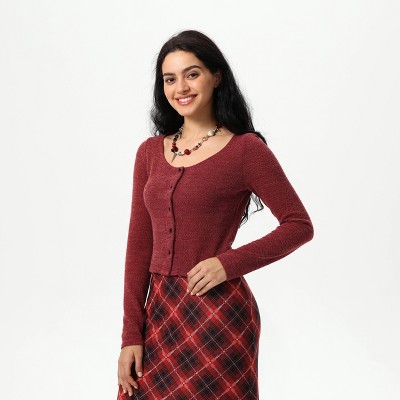 Women's Knit Button-Front Cardigan - Wild Fable™ Dark Red