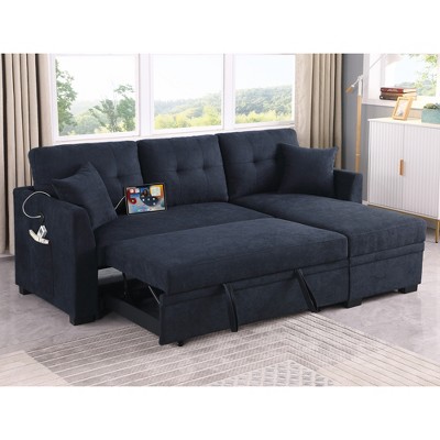 81.50" Upholstered Convertible L-Shaped Sleeper Sectional Sofa with Pull-Out Bed, USB & Type-C Charging Ports, Reversible Storage Chaise