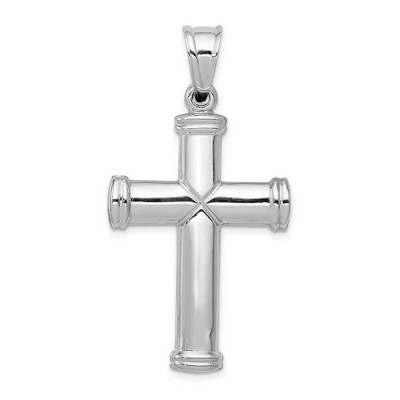 Black Bow Jewelry Men's 14k White Gold Hollow 3D Polished Cross Pendant