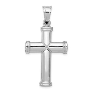 Black Bow Jewelry Men's 14k White Gold Hollow 3D Polished Cross Pendant - 1 of 4