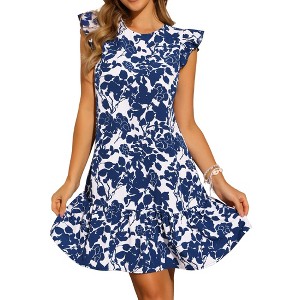 INSPIRE CHIC Women's Printed Floral Ruffle Short Sleeve Crew Neck Ruffle Hem Keyhole Mini Dress - 1 of 4