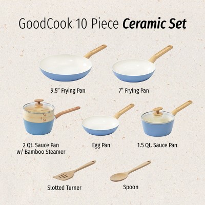 Light Blue 10-Piece Ceramic Nonstick Cookware Set with Wood Handles