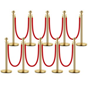 COZONY Stanchion Posts with Velvet Ropes, Stainless Steel Crowd Control Barriers for Events, Gold Finish Stanchion Set with  Base - 1 of 4