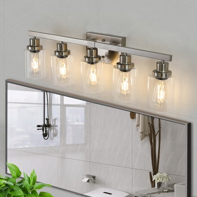 24" Modern Bathroom Vanity Light Industrial Wall Sconce with Clear Glass Shades (No Bulbs)