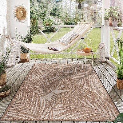 Tropical Palm Floral Brown Synthetic 5' x 7' Flatwoven Rug