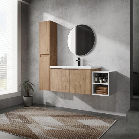 Modern Wall-mounted Bathroom Vanity With Resin Sink, Storage Rack And ...