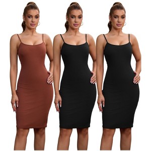 INSPIRE CHIC 3 Packs Women's Adjustable Spaghetti Straps with Buit in Bra & Bottom Layered Full Slips - 1 of 4
