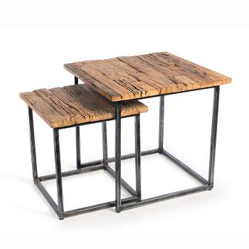 Park Hill Collection Railway Wood and Iron Nested Side Tables