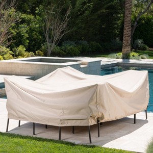 Christopher Knight Home Ronning Outdoor Waterproof Fabric Rectangular Dining Set Cover, Beige - 1 of 4