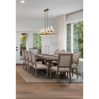 Datus 42.5" Rubbed Brass 10-Light Chandelier with Clear Glass Cylinders