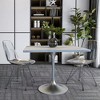 LeisureMod Square Dining Table with a White Resin Tabletop and Brushed Chrome Stainless Steel Pedestal Base Verve Collection - image 2 of 4