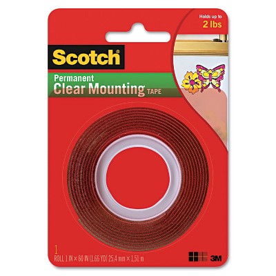 Scotch Double-Sided Mounting Tape Industrial Strength 1" x 60" Clear/Red Liner 410P