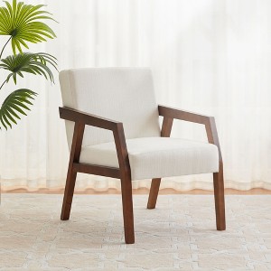CENGHU Solid Wooden Mid-Century Modern Accent Chair, Linen Fabric Reading Chair, Upholstered Arm Chair for Living Room, Bedroom - 1 of 4
