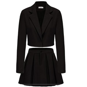 EXLURA Women's Business Casual Blazer Suit Sets and Pleated Mini Skirt 2 Piece Outfits Trendy Long Sleeve Y2K Clothes 2025 - 1 of 4
