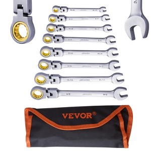 VEVOR Flex-Head Ratcheting Wrench Set, 8-piece Combination Wrench Set, Cr-V Steel Flexible Ratcheting Wrench Set SAE 5/16" to 3/4", Black&Silver - 1 of 4