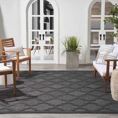 Charcoal Black Moroccan Trellis 7' x 10' Flatweave Area Rug