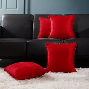 Deconovo Velvet Pom-Pom Decorative Throw Pillow Covers Set, Multiple Sizes, 4-Pack - 1 of 4