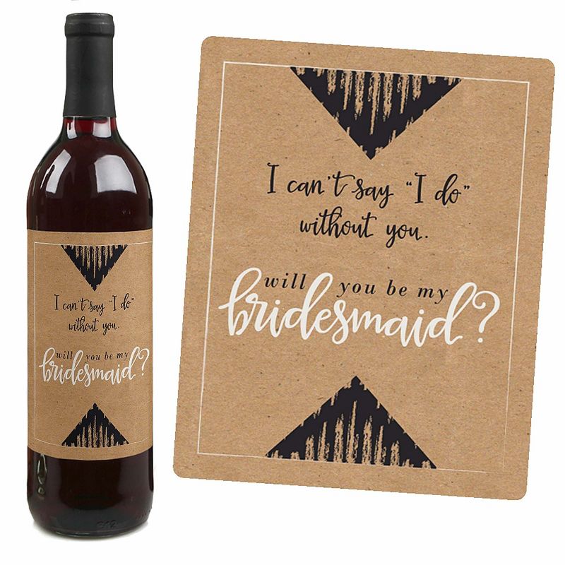 Big Dot of Happiness Rustic Kraft - Will You Be My Bridesmaid Gift for Women - Wine Bottle Label Stickers - Set of 4, 3 of 9