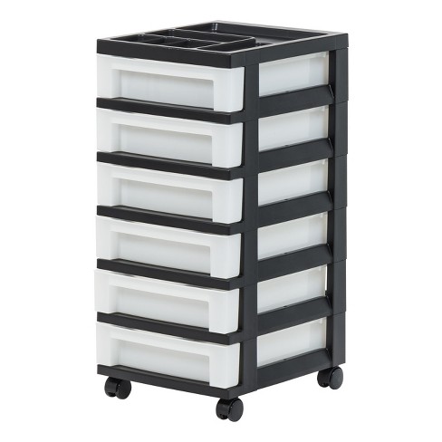IRIS USA 6-Drawer Storage Cart with Organizer Top, Black