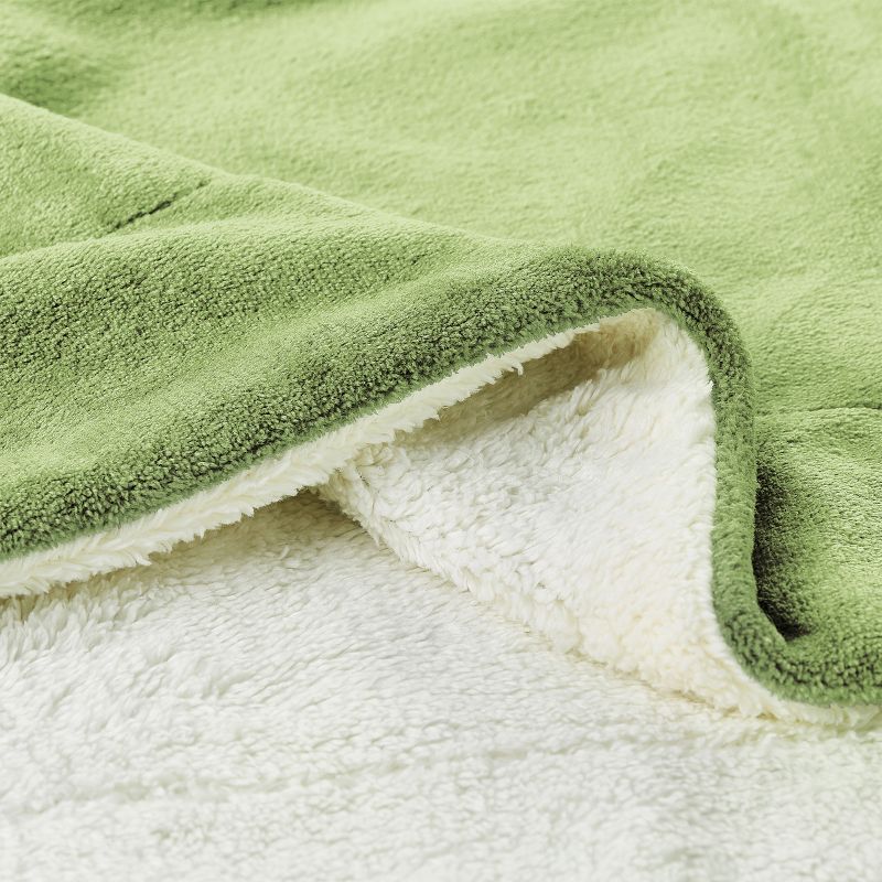 Poly Fleece - Oversized Plush Woven Polyester Fleece Solid Color Throw - Breathable by Hastings Home (Aloe Green and White), 2 of 9