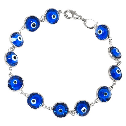 Women's Silver Plated Glass Guardian Eye Bracelet - Blue/Silver, Size: Small