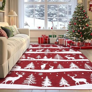 Rugs Washable for Christmas Home Decor Indoor Non Slip Carpet Soft Low Pile with Xmas Tree Reindeer Snowflake for Living Room - 1 of 4