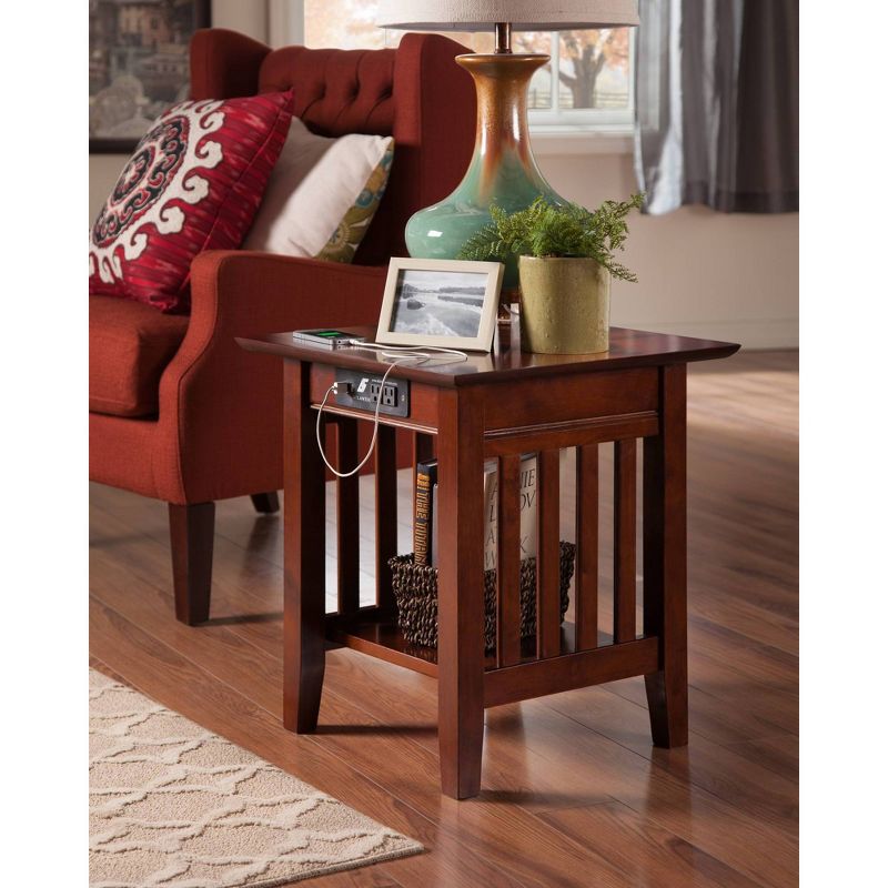 Mission End Table with Charger Walnut - AFI, 3 of 11