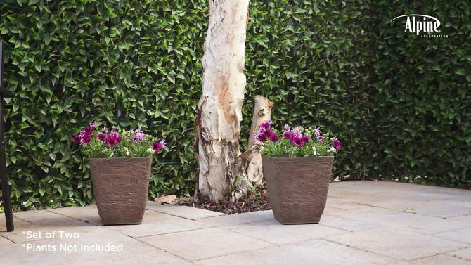 Set of 2 Resin Indoor/Outdoor Squared Planters Brown - Alpine Corporation, 6 of 7, play video