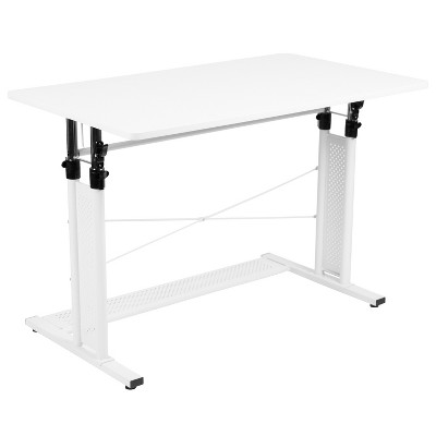 White Adjustable Height Standing Desk with Keyboard Tray