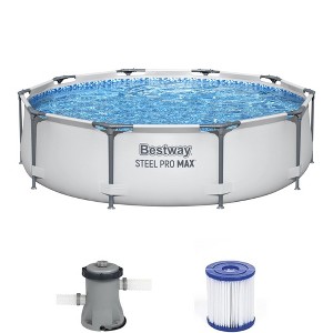 Bestway Steel Pro MAX Inch Round Metal Frame Above Ground Outdoor Backyard Swimming Pool Set with Filter Pump - 1 of 4
