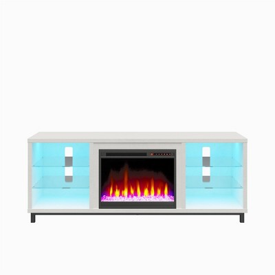 Ameriwood Home Lumina Deluxe Fireplace Space Heater TV Stand for TVs up to 70", White Plaster