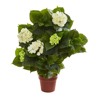 29" x 16" Artificial Hydrangea Plant in Pot White - Nearly Natural