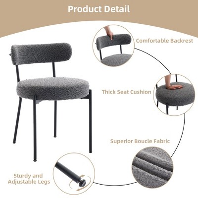 Dining chair, Set of 2 Chairs with Adjustable Legs, Round Upholstered Chairs, for Living Room, Dining Room, Office