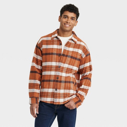 Men's Heavyweight Long Sleeve Flannel Button-Down Shirt - Goodfellow & Co™  Orange S