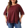 Agnes Orinda Women's Plus Size Lace Crochet Hollow out Crew Neck Short Sleeve Side Split Casual Blouses - 2 of 4