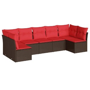 vidaXL 7 Piece Patio Sofa Set with Cushions - Brown and Red Without Table - 1 of 4