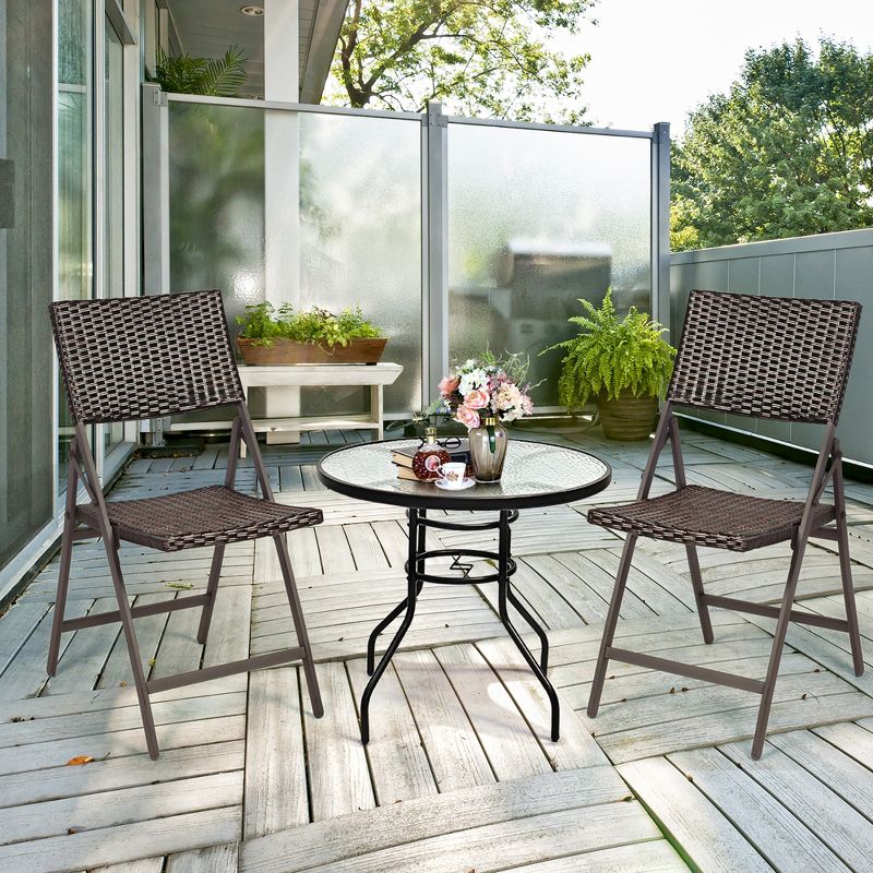 Costway Set of 4 Patio Rattan Folding Dining Chairs Portable Garden Yard Brown, 4 of 11