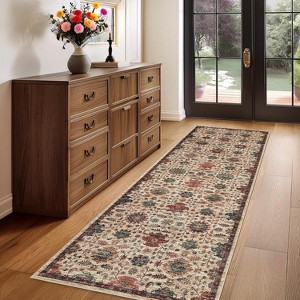Living Room Rug, Soft Vintage Washable Area Rug Boho Low Pile Non-Slip Large Rug Farmhouse Indoor Floor Carpet - 1 of 4