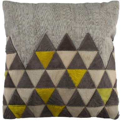 Perris Cowhide Pillow - Grey/Yellow/White - 20" x 20" - Safavieh