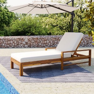 Wood Adjustable Backrest Outdoor Lounge Chair, Suitable for Gardens, Terraces and Poolside Areas - 1 of 4