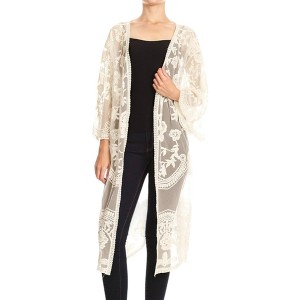 Anna-Kaci Women's Embroidered Floral Butterfly Crochet Drop Shoulder Cardigan - 1 of 4