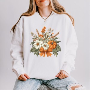 Simply Sage Market Coquette Orange Bow Fall Floral Lightweight Garment Dyed Sweatshirt - 1 of 4