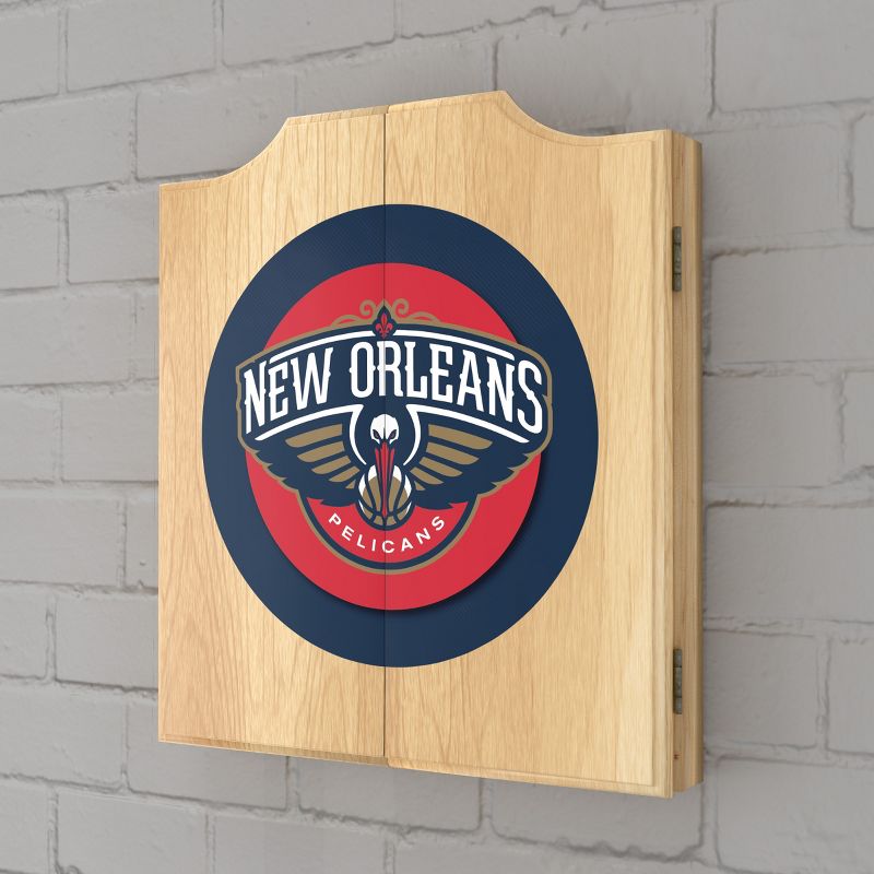 New Orleans Pelicans Logo Dart Board Cabinet Set, 2 of 6