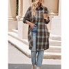 Coolmee Women's Oversized Plaid Flannel Shirts Lapel Long Sleeve Check Mid Long Blouse with Pockets - 3 of 4