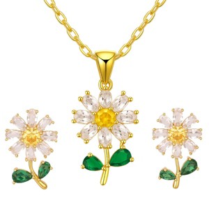 Daisy Flower Necklace and Earrings Set for Women - 1 of 4