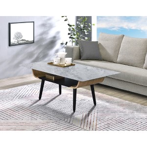 47" Solid Wood Coffee Table with Marble Glass Top, Bent Wood Design, and Dichromatic Storage Shelf for Modern Living Room Spaces - 1 of 4